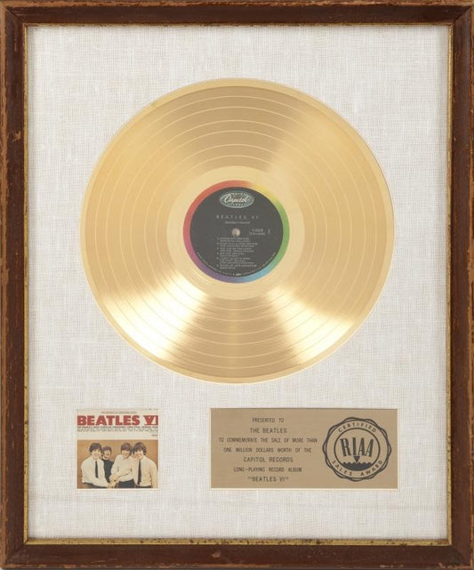 THE BEATLES "GOLD" WHITE MATTE RECORD AWARD