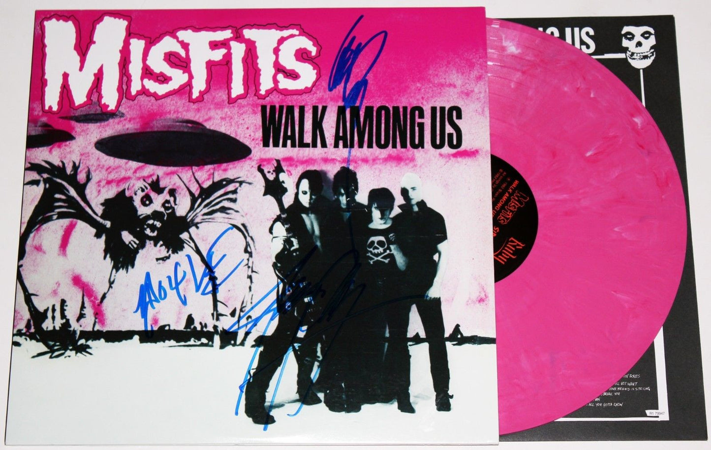 THE MISFITS SIGNED x3 WALK AMONG US LP PINK COLOR VINYL DANZIG JERRY DOYLE +COA