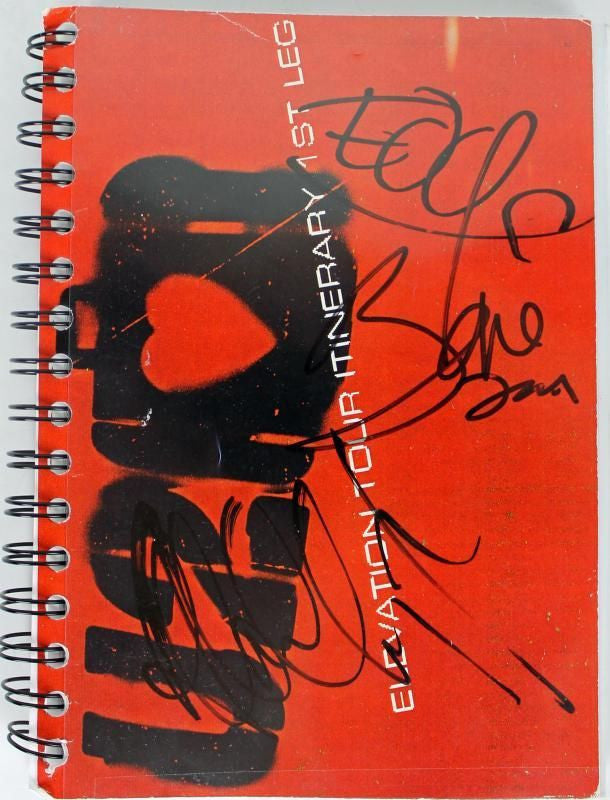 U2 BAND (3) BONO, THE EDGE & ADAM CLAYTON SIGNED ELEVATION TOUR BOOK PSA #U03972