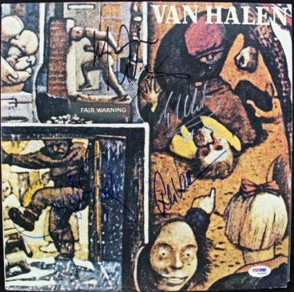 VAN HALEN (4) EDDIE, ALEX, DAVID LEE ROTH & MICHAEL ANTHONY SIGNED ALBUM COVER W/ VINYL CERTIFICATE OF AUTHENTICITY PSA/DNA #S04686