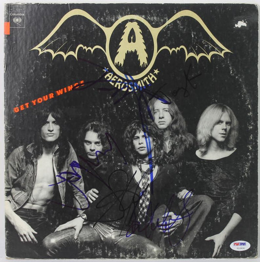 AEROSMITH (5) TYLER, PERRY, KRAMER, WHITFORD & HAMILTON AUTHENTIC SIGNED ALBUM COVER PSA/DNA V10631