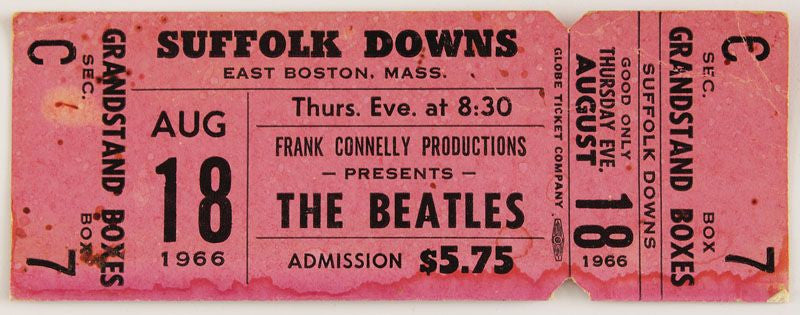 Beatles 1966 Suffolk Downs Original Unused Full Ticket