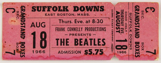 Beatles 1966 Suffolk Downs Original Unused Full Ticket