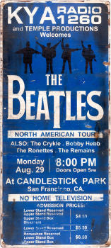 Beatles KYA Radio Hand-Painted Wooden Sign for Candlestick Park Concert (San Francisco, 1966)