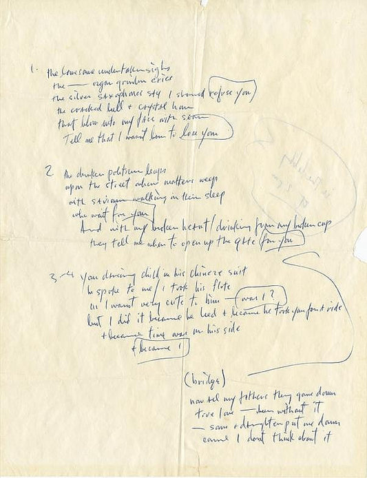 Bob Dylan handwritten lyrics for “I Want You” from his “Blonde on Blonde” album