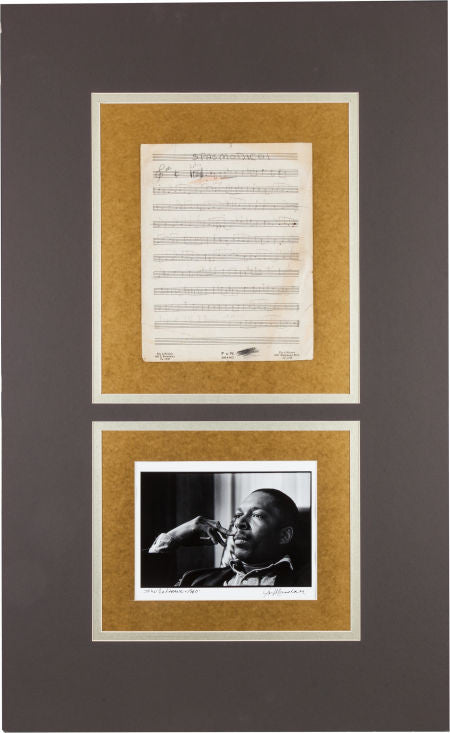 John Coltrane Hand-Scored Sheet Music and Photo Display