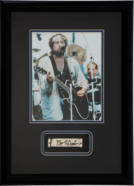 Bob Dylan Signed Harmonica in Framed Display