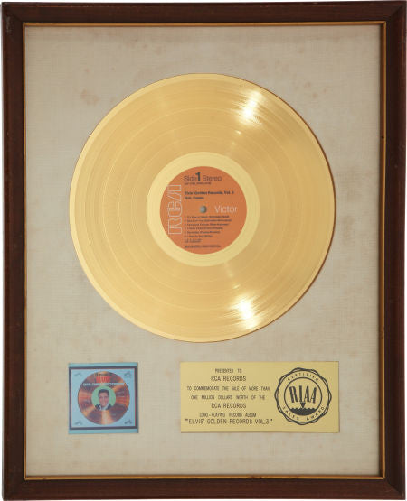 Elvis Presley - An RIAA Gold Record Award for "Elvis' Golden Records, Vol. 3.