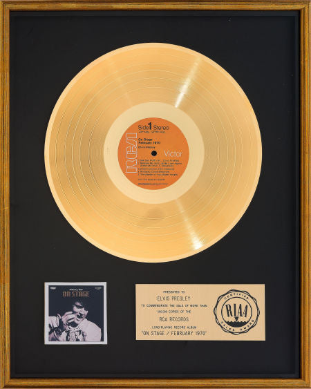 Elvis Presley On Stage February 1970 RIAA Gold Record Award (RCA LSP-4362, 1970)