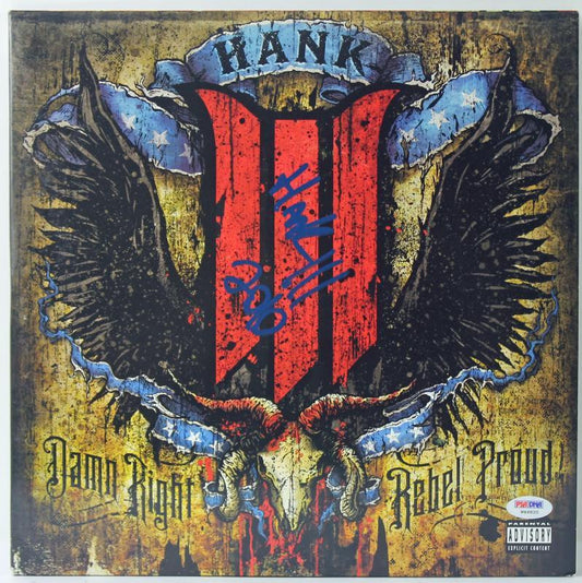 HANK WILLIAMS DAMN RIGHT REBEL PROUD SIGNED ALBUM COVER W/ VINYL PSA/DNA W46820