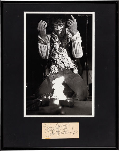 Jimi Hendrix Signature with Monterey Pop Photo in Framed Display