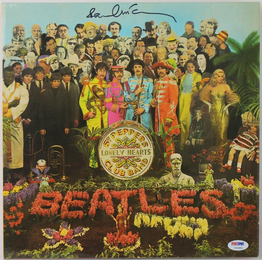 PAUL MCCARTNEY THE BEATLES SGT PEPPERS SIGNED ALBUM COVER W/ VINYL PSA/DNA V10662