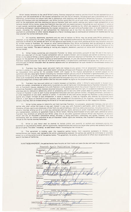 Michael Jackson and Jackson Family Signed Contract (1978).
