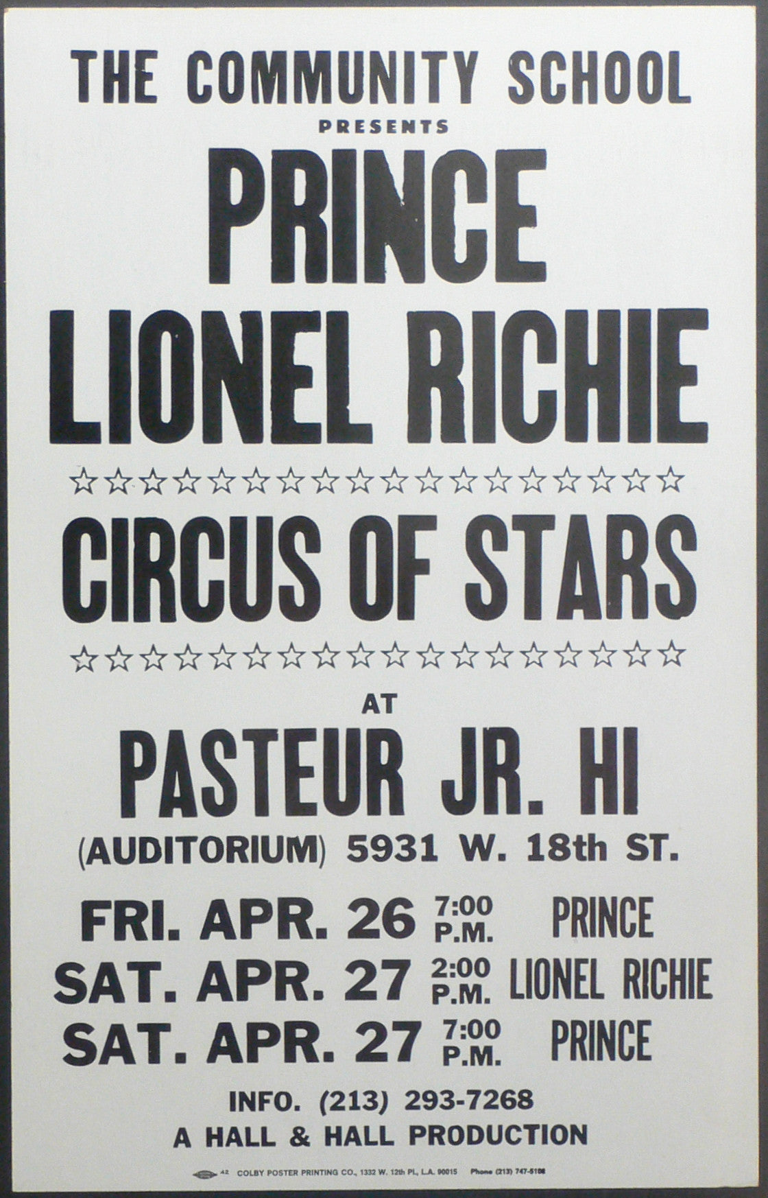 Prince – 1985 Boxing-Style Concert Poster for Jr. High School Benefit