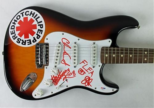 Red Hot Chili Peppers- Flea, Kiedis, Smith & Frusciante Signed Guitar Psa V09707