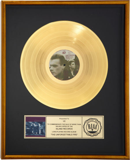 U2 Unforgettable Fire RIAA Gold Record Award (Island 90231-1, 1984)