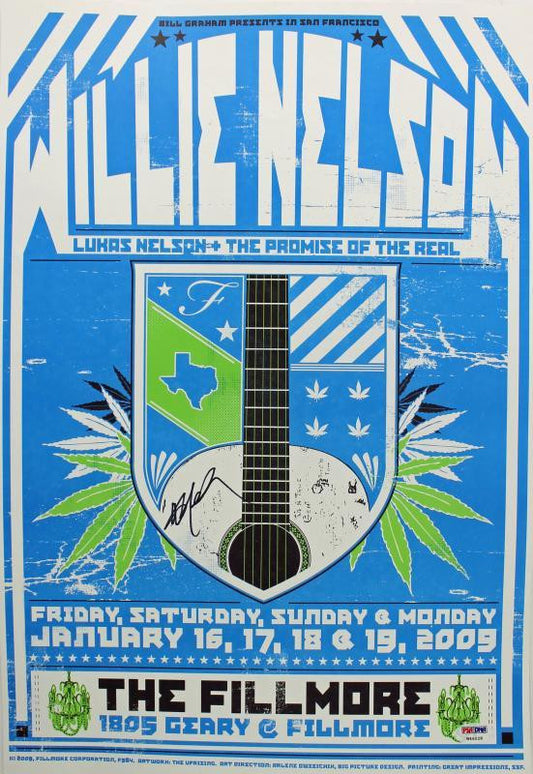 WILLIE NELSON AUTHENTIC SIGNED 13X19 2009 CONCERT POSTER PSA/DNA W46028